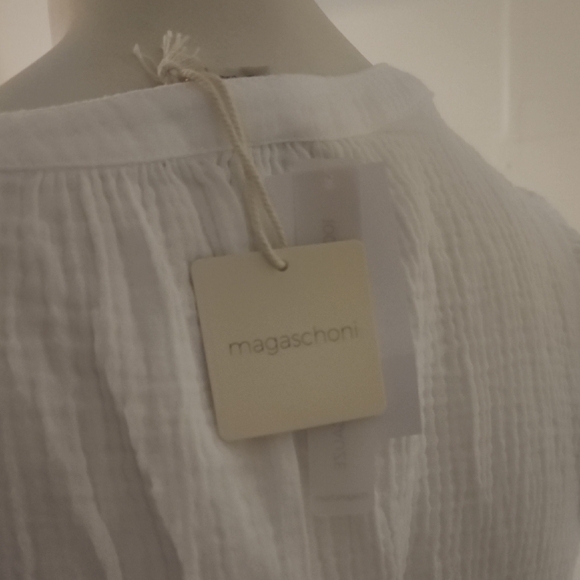 MAGASCHONI 100%ORGANIC COTTON TIERED WHITE MIDI DRESS SIZE L - Picture 5 of 5